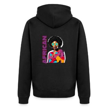 Femme noire avec lettrage africain - Veste à capuche bio Premium Unisexe - noir - Dos - Nico (187cm)