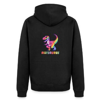 Dinosaurier Allysaurus Lustiger Regenbogen Transgender Dino - Unisex Premium Bio Zip Hoodie - Schwarz - Hinten - Nico (187cm)
