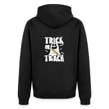 Trick Or Teach Funny Teacher Halloween Teaching - Unisex Premium Bio Zip Hoodie - Schwarz - Hinten - Nico (187cm)