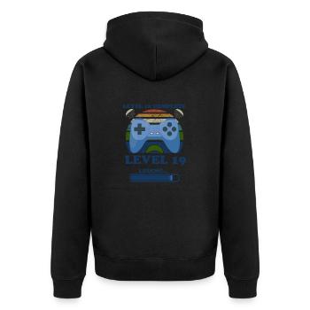 Zum 18. Geburtstag Level 18 complete - Unisex Premium Bio Zip Hoodie - Schwarz - Hinten - Nico (187cm)