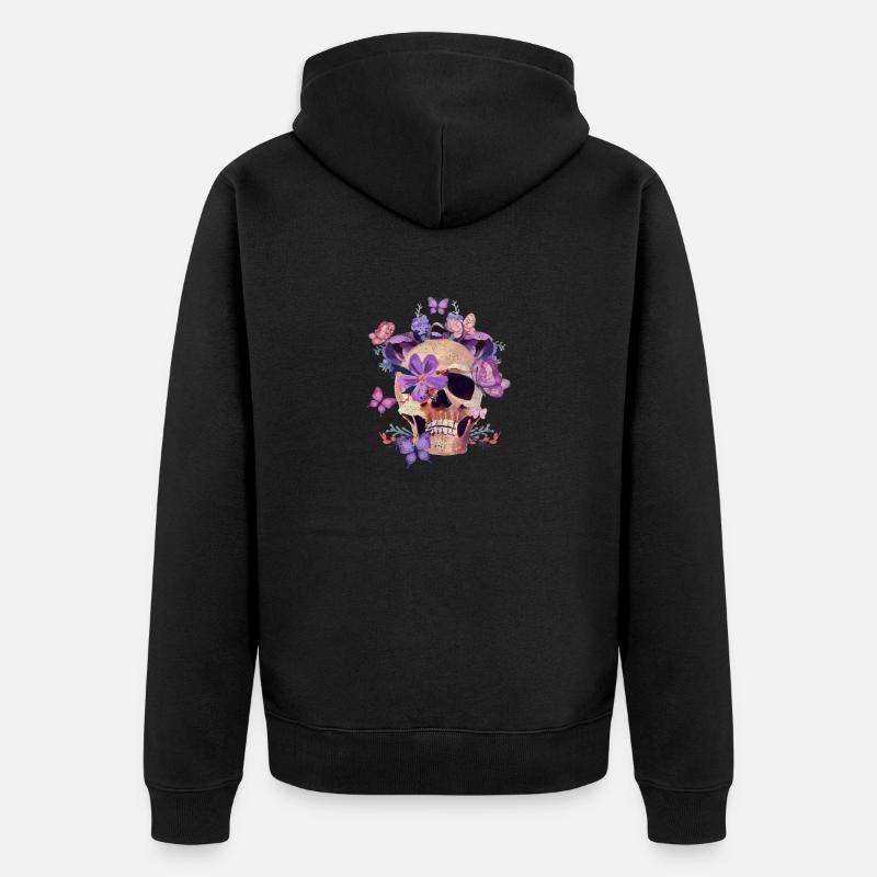 Crâne fleuri Halloween Butterfly Trick - Veste à capuche bio Premium Unisexe - noir