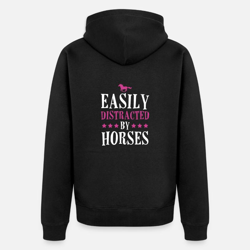 Facilement distrait par les chevaux - Veste à capuche bio Premium Unisexe - noir