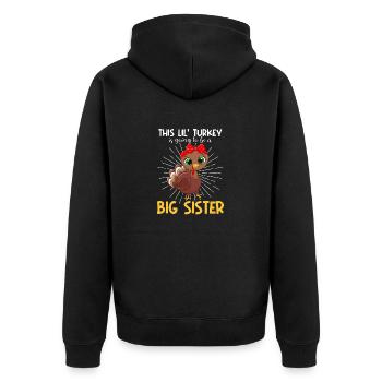 This little turkey becomes Thanksgiving - Unisex Premium Organic Zip Hoodie - black - Back - Nico (187cm)