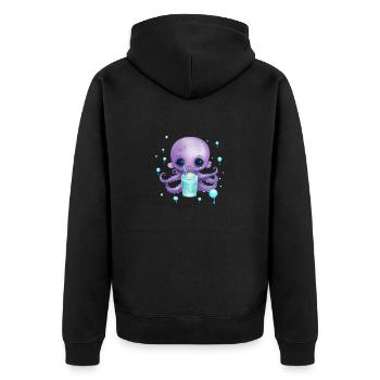Cute Octo mit Sommer Drink - Unisex Premium Bio Zip Hoodie - Schwarz - Hinten - Nico (187cm)