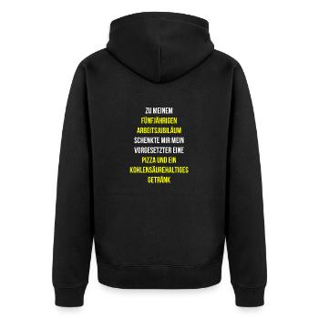 Arbeitsjubiläum Dankbarkeit Chef traurig Pizza - Unisex Premium Bio Zip Hoodie - Schwarz - Hinten - Nico (187cm)