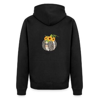 Leopard Plaid Kürbis Erntedank Halloween Herbst - Unisex Premium Bio Zip Hoodie - Schwarz - Hinten - Nico (187cm)