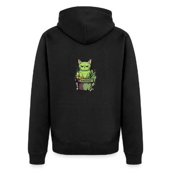 Katztus Katze im Blumentopf mit Kaktus - Unisex Premium Bio Zip Hoodie - Schwarz - Hinten - Nico (187cm)