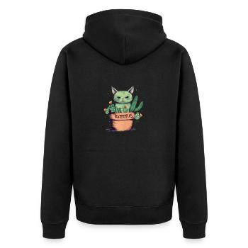 Katztus Katze im Blumentopf mit Kaktus - Unisex Premium Bio Zip Hoodie - Schwarz - Hinten - Nico (187cm)