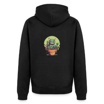 Chat vert en pot avec des plantes vertes - Veste à capuche bio Premium Unisexe - noir - Dos - Nico (187cm)