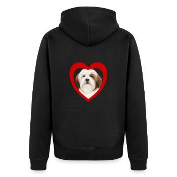 Hundeliebhaber - Hunde Herz - Lhasa Apso - Unisex Premium Bio Zip Hoodie - Schwarz - Hinten - Nico (187cm)