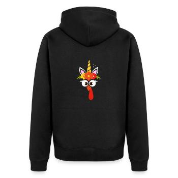 Cute Turkey Unicorn Face Funny Thanks - Unisex Premium Organic Zip Hoodie - black - Back - Nico (187cm)
