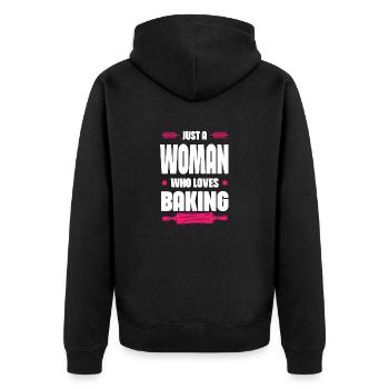 Woman Loves Baking - Unisex Premium Organic Zip Hoodie - black - Back - Nico (187cm)