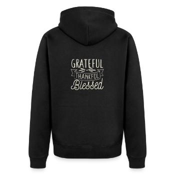 Dankbar Dankbar Gesegnet Lustig Thanksgiving Passe - Unisex Premium Bio Zip Hoodie - Schwarz - Hinten - Nico (187cm)