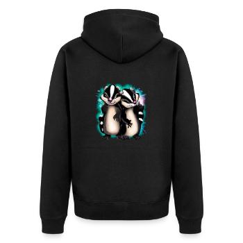 SKUNKS LUSTIG - Unisex Premium Bio Zip Hoodie - Schwarz - Hinten - Nico (187cm)