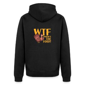 WTF Where's The Food Funny Thanksgiving Dinner - Unisex Premium Bio Zip Hoodie - Schwarz - Hinten - Nico (187cm)
