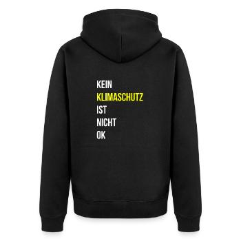 Klima Klimaschutz Spruch - Unisex Premium Bio Zip Hoodie - Schwarz - Hinten - Nico (187cm)