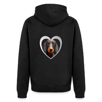 Hundeliebhaber - Hunde Herz - Dackel - Unisex Premium Bio Zip Hoodie - Schwarz - Hinten - Nico (187cm)