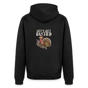 Let's Get Basted Thanksgiving Day Funny Happy - Unisex Premium Bio Zip Hoodie - Schwarz - Hinten - Nico (187cm)