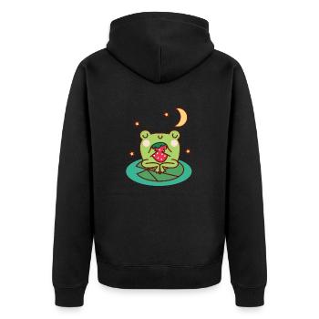 Frog with Strawberry on Lily Pad - Unisex Premium Organic Zip Hoodie - black - Back - Nico (187cm)
