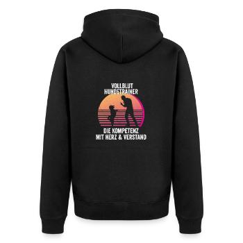 Vollblut Hundetrainer Hundeschule Hundetraining - Unisex Premium Bio Zip Hoodie - Schwarz - Hinten - Nico (187cm)