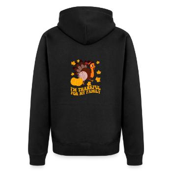 Ich bin dankbar für meine Familie Thanksgiving - Unisex Premium Bio Zip Hoodie - Schwarz - Hinten - Nico (187cm)