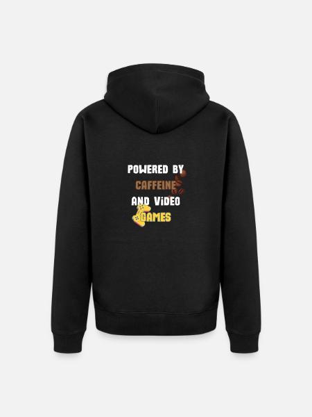 Angetrieben von Koffein und Videospielen - Unisex Premium Bio Zip Hoodie - Schwarz
