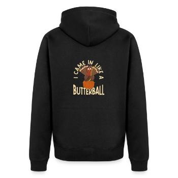 Ich kam wie ein Butterball Thanksgiving Kürbis - Unisex Premium Bio Zip Hoodie - Schwarz - Hinten - Nico (187cm)