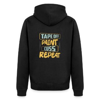 Tape Off | Paint | Cuss | Repeat Professional Pain - Unisex Premium Bio Zip Hoodie - Schwarz - Hinten - Nico (187cm)