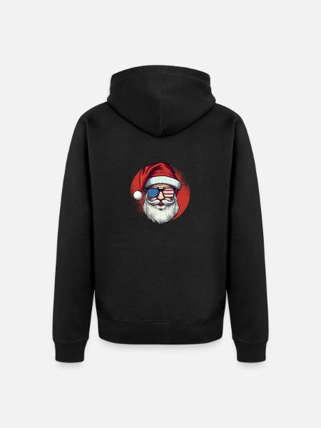 Santa Claus Patriotic USA Sunglasses - Unisex Premium Organic Zip Hoodie - black