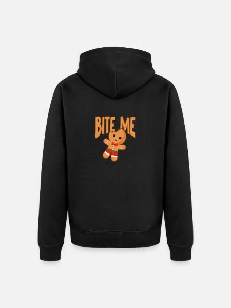 Bite Me Gingerbread Man Funny Christmas Cookie - Unisex Premium Organic Zip Hoodie - black