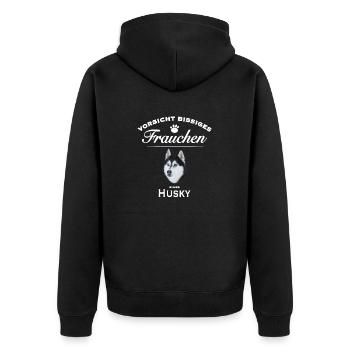 Vorsicht - Bissiges Frauchen - Husky - Unisex Premium Bio Zip Hoodie - Schwarz - Hinten - Nico (187cm)
