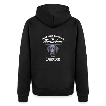 Vorsicht - Bissiges Frauchen - Labrador - Unisex Premium Bio Zip Hoodie - Schwarz - Hinten - Nico (187cm)