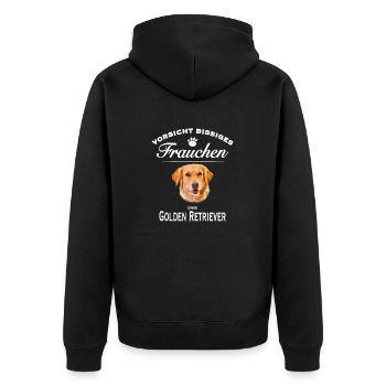 Vorsicht - Bissiges Frauchen - Golden Retriever - Unisex Premium Bio Zip Hoodie - Schwarz - Hinten - Nico (187cm)