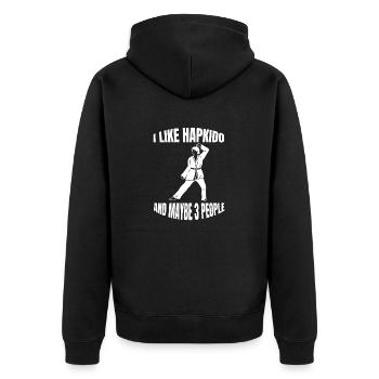Hapkido Judo Aikido Kampfkunst Karate Kampfsport - Unisex Premium Bio Zip Hoodie - Schwarz - Hinten - Nico (187cm)