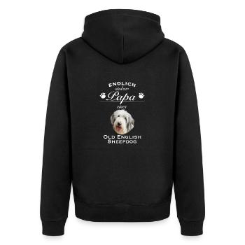Endlich stolzer Papa - Old English Sheepdog - Unisex Premium Bio Zip Hoodie - Schwarz - Hinten - Nico (187cm)