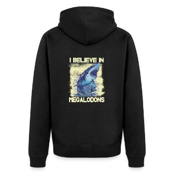 I believe in megalodons - Unisex Premium Bio Zip Hoodie - Schwarz - Hinten - Nico (187cm)