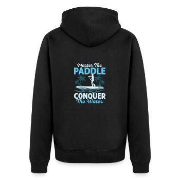 Master The Paddle, Conquer The Water. Stand Up Pad - Unisex Premium Bio Zip Hoodie - Schwarz - Hinten - Nico (187cm)