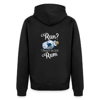 Run? I Thougth You Said Rum Alcohol Drinking - Unisex Premium Bio Zip Hoodie - Schwarz - Hinten - Nico (187cm)