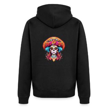Dia de los Muertos La Catrina Damen Halloween - Unisex Premium Bio Zip Hoodie - Schwarz - Hinten - Nico (187cm)