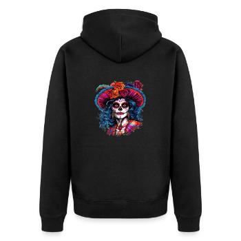 La Calavera Catrina The Symbol of Cycle of Life - Unisex Premium Organic Zip Hoodie - black - Back - Nico (187cm)