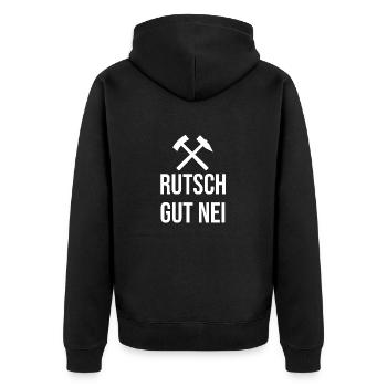 Erzgebirge Rutsch gut nei - Unisex Premium Bio Zip Hoodie - Schwarz - Hinten - Nico (187cm)
