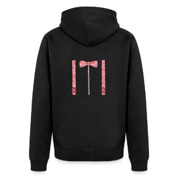 Valentine's Day Suspenders Hearts Bow Tie Funny - Unisex Premium Organic Zip Hoodie - black - Back - Nico (187cm)