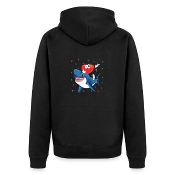 Valentine's Day Heart Riding Shark Funny Love Sharks - Unisex Premium Organic Zip Hoodie - black - Back - Nico (187cm)