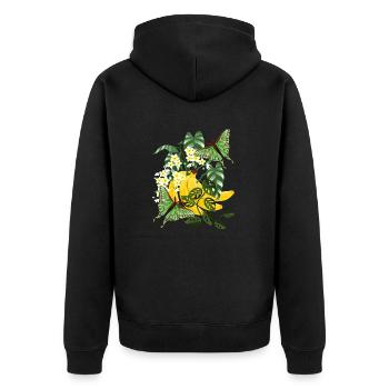 Banane mit Schmetterlingen - Unisex Premium Bio Zip Hoodie - Schwarz - Hinten - Nico (187cm)