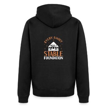 Jede Familie braucht ein stabiles Fundament Christ - Unisex Premium Bio Zip Hoodie - Schwarz - Hinten - Nico (187cm)