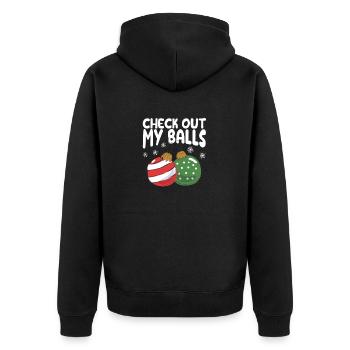 Check Out My Balls Funny Dirty Christmas Joke - Unisex Premium Organic Zip Hoodie - black - Back - Nico (187cm)