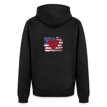 Valentinstag Amerikanische Flagge Rote Herzen US - Unisex Premium Bio Zip Hoodie - Schwarz - Hinten - Nico (187cm)
