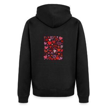 Herzen Muster Valentinstag Niedliche Liebe V-Day - Unisex Premium Bio Zip Hoodie - Schwarz - Hinten - Nico (187cm)