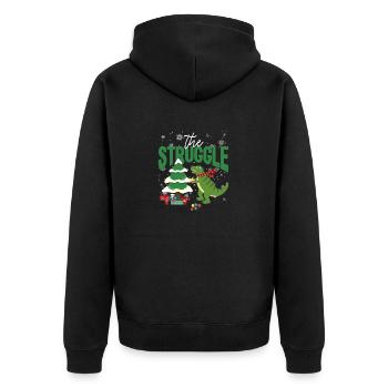 Der Kampf Funny Dinosaurier Weihnachtsbaum Rex - Unisex Premium Bio Zip Hoodie - Schwarz - Hinten - Nico (187cm)