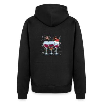Funny Wine Christmas Santa Hat Xmas Lights - Unisex Premium Organic Zip Hoodie - black - Back - Nico (187cm)
